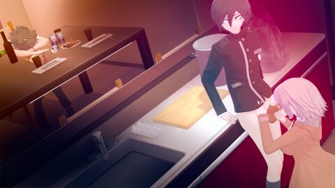 1girls 2boys blowjob cheating cheating_girlfriend cuckold danganronpa danganronpa_2:_goodbye_despair danganronpa_v3 drunk female hiding hinata_hajime koikatsu male nanami_chiaki netorare ntr saihara_shuuichi stealth_sex yenzoozie