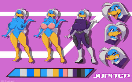 1girls anthro areolae back_length_hair big_breasts blue_body blue_eyes blue_feathers blue_nipples bodysuit bra breasts clothed_and_nude_version cowlick duck duck_bill duck_girl female female_focus female_only furry grey_boots jupiter_(mastergodai) knuckle_up! long_hair looking_at_viewer mastergodai naked naked_female nipples nude nude_female panties pink_bra pink_panties pussy reference reference_sheet scarlet_(mastergodai) sliver_hair solo solo_female solo_focus thighs white_boots