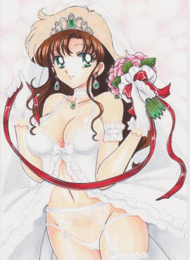 1990s_(style) 1girls alluring big_breasts bishoujo_senshi_sailor_moon breasts bridal_lingerie choker cleavage female garter_belt high_res lingerie makoto_kino nekito panties rascal_(n119) retro_artstyle sailor_jupiter solo tagme underwear veil wedding wedding_lingerie white_panties