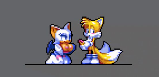 1boy 1girls after_fellatio after_paizuri animal_genitalia animal_penis animated anthro anthro_only breasts breasts_out female furry furry_only hotred male miles_prower penis pixel_art rouge_the_bat sonic_(series) sonic_the_hedgehog_(series) tails tails_the_fox