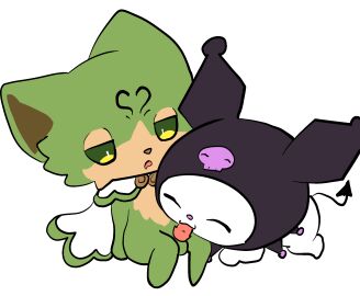 anthro balls clothed clothing digital_media_(artwork) duo erection fellatio female genitals godforgiveme4 hi_res kuromi male male/female mr._pistachio nude onegai_my_melody oral oral_penetration penetration penile penis sanrio sex simple_background