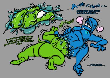 2025 4_fingers 4_toes angry anthro areola blue_body bodily_fluids breasts breath clitoris colored dialogue digital_drawing_(artwork) digital_media_(artwork) duo english_text feet female female/female feral_unbirthing_feral fingers flimmy genital_fluids genitals green_body hairless hairless_tail hi_res humanoid internal krlika looking_pleasured lying motion_lines muffled nipples nude on_back pussy shoob_(krlika) simple_background stomach_bulge struggling sweat tail teeth text toes unbirthing unknown_species vaginal_fluids vaginal_penetration vore