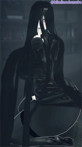 1girls 3d ass big_ass big_breasts black_hair blush breasts face_covered female female_only ghost hair_between_eyes kiminodonuts koikatsu long_hair pale_skin pantyhose sweater the_ring thick_thighs white_skin yamamura_sadako