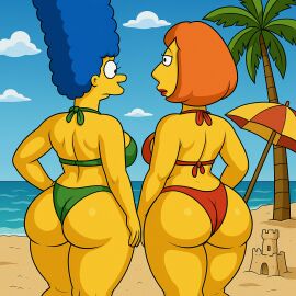 ai_generated ass bikini blue_hair booty bubble_butt cartoon cartoon_mom chubby chubby_female family_guy lois_griffin marge_simpson milf milfs red_hair the_simpsons thick