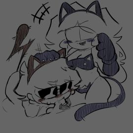 1boy 1girls a_stranger12 astranger blowjob cat_ears day_schedule_(astranger) female glasses male original_character sleep_schedule_(astranger) tagme