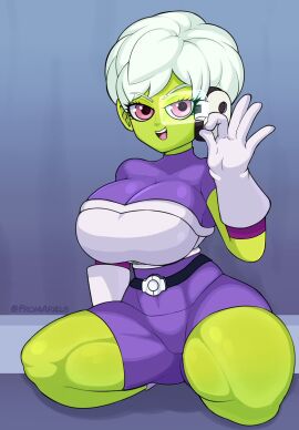 cheelai dragon_ball fromariels gloves green_body green_skin pink_eyes scouter tinted_eyewear