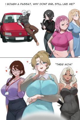 1boy 2d 2d_(artwork) 3milfs 6+girls 6girls adult_and_teenager age_difference apron athletic_female athletic_male big_breasts black_hair blonde_hair breasts brown_eyes brown_hair brown_skin brown_skinned_female brunette brunette_hair car chiseled_body chud classy classy_female cougar cougar_milf crying daddy's_girl doomer_girl dress female fit fit_female fit_male fully_clothed funny glasses hand_on_cheek huge_breasts light-skinned_female light_skin long_hair looking_at_viewer male married_female mature_female meme meme_reference milf milfs mother multiple_females multiple_girls muscular muscular_male nia_(nia4294) older_female older_female_and_younger_male passat pink_hair pink_shirt rich rich_female seductive_look sfw short-haired_female short_hair simple_background smile smiling_at_viewer spoken_heart straight tan_skin teenage_female tight_clothing tradwife volkswagen volkswagen_passat wedding_ring white_background white_hair wojak wojak_comics