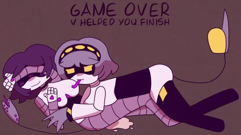 2d 2girls disassembly_drone english_text female female_only glitch_productions humanoid multiple_females multiple_girls murder_drones purple_hair robot robot_girl robot_humanoid screen_face sprinklesofsins tagme text uzi_(murder_drones) v_(murder_drones) white_body worker_drone yuri