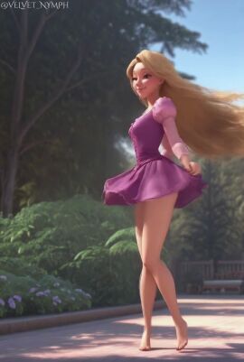 1girls ai_generated ass ass_visible_through_thighs blonde_female blonde_hair disney disney_princess female green_eyes pussy pussy_peek rapunzel rapunzel_(tangled) skirt_up solo spinning tagme tangled velvet_nymph video