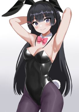 1girls absurd_res absurdres armpits arms_behind_head arms_up bare_armpits bare_arms bare_chest bare_shoulders bare_skin black-haired_female black_bunny_ears black_bunnygirl_costume black_bunnysuit black_hair black_legwear black_pantyhose blunt_bangs blush blush_lines blushing_at_viewer blushing_female bowtie breasts bunny_ears bunny_girl bunny_tail bunnygirl_outfit cleavage collar dot_nose elbows eyebrows_visible_through_hair female female_focus female_only fully_clothed groin hairpin half_naked hands_behind_head hands_up head_tilt high_resolution highres hourglass_figure kinomiki legs legwear light-skinned_female light_skin long_hair looking_at_viewer medium_breasts naked naked_female nijisanji nude nude_female pantyhose pink_bowtie purple-eyed_female purple_eyes pussy revealing_clothes shiny_clothes shoulders sideboob simple_background slender_body slender_waist slim_female slim_waist smile smiling smiling_at_viewer solo standing thick_thighs thigh_gap thighs thin_waist tight_clothing tilted_head tsukino_mito underboob upper_body v-line virtual_youtuber white_background white_collar wide_hips
