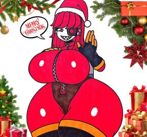 breasts christmas female female_only fempyro haggardnanachi huge_breasts mimi_sentry sentry_(team_fortress_2) solo team_fortress_2