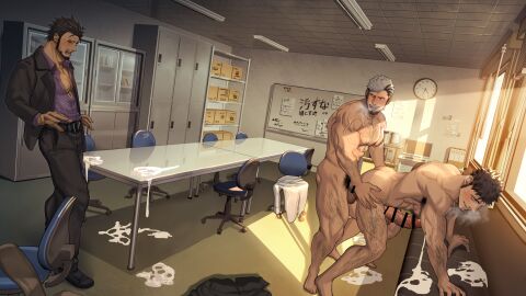 3boys abs accidental_exposure after_orgasm afternoon all_fours anal anal_insertion anal_sex arched_back arm_hair armpit_hair ass back_muscles balls balls_deep bara beard beefy bending_over biceps big_areola big_ass big_breasts big_penis black_hair black_suit blank_eyes blue_eyes blush breasts bubble_ass bubble_butt cardboard_box ceiling ceiling_light censor_bar censored censored_penis chest_hair clock clothed clothes_on_floor clothes_removed completely_nude computer crazy_eyes cum cum_drip cum_drool cum_on_couch cum_on_floor cum_on_table cum_pool cum_puddle daddy dark_penis dark_room dilf doggy_style duo embarrassed erect_nipples erection exposed fluorescent_light from_behind from_behind_position frown gay hand_on_ass hand_on_chair hi_res huge_cock hungry_mouth hunk indoors indoors_sex insane leaning_forward leg_hair looking_at_another looking_back looking_pleasured male male/male male_only male_penetrated male_penetrating male_penetrating_male masculine_male mature_male meeting_room microwave morning multicolored_hair muscles muscular muscular_arms muscular_ass muscular_back muscular_chest muscular_legs muscular_male muscular_thighs mustache_stubble nipples nude nullqllun office office_chair open_clothes oppai original original_character pecker_tracks pecs penis penis_bigger_than_head plump_ass predator predator/prey predatory_look pubic_hair quadriceps raw_sex reflection scar scar_across_eye scar_on_face semen sex shelf short_hair sideburns six_pack steam steamy_breath suit sunlight sunset table text thick_arms thick_cum thick_neck thick_penis thick_thighs time_lapse tongue tongue_out tough_guy triceps two-tone_hair veiny_arms veiny_face veiny_penis very_high_resolution white_hair whiteboard window yaoi