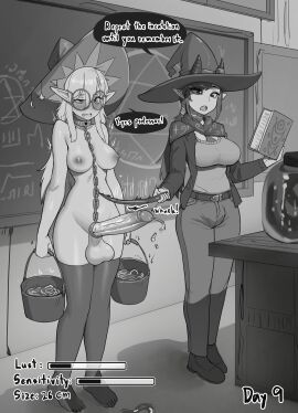 2d 2d_(artwork) 2d_artwork 2futas areola areolae balls belly belly_button big_breasts black_and_white blush blush_lines blushing breasts breasts_out bulge chain chain_leash chained chained_to_penis chains choker clothed clothed_female clothed_female_nude_futa clothing cock_ring cockring collar collar_ring collared day_count detailed_background drool drool_on_face drool_string drooling drooling_tongue duo elf elf_ears elf_female elf_futa elf_girl erection female fully_clothed futa_only futanari glasses glasses_on_head greyscale hair hi_res high_resolution highres horny horny_futa huge_cock humanoid humanoid_penis intersex leashed leashed_collar leashed_genitals leashed_to_genitals leashed_to_penis leggings light-skinned_female light-skinned_futa light_skin long_hair luna_(rajahdark) lust lustful_gaze medium_breasts naked naked_female navel no_nut_november nude nude_futa nude_futa_clothed_female one_eye_half-closed orgasm_denial original original_character original_characters penis penis_size_difference pent_up ponytail precum precum_drip precum_on_penis precum_string rajahdark saliva saliva_drip saliva_on_tongue saliva_string saliva_trail slapping_penis slowly_growing_genitals standing stockings stomach thigh_highs thighhighs twitter_link unable_to_cum unable_to_ejaculate unable_to_orgasm witch witch_hat wizard wizard_hat