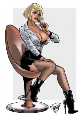 1girls 2d 2d_(artwork) artist_request artist_signature big_breasts black_heels black_high_heels black_miniskirt black_skirt blonde_hair breasts business_suit business_woman busty button_down_shirt button_gap buttons cleavage dc dc_comics female female_only fully_clothed glasses high_heels huge_breasts kara_zor-l karen_starr large_breasts leather_skirt legwear lips long_sleeves miniskirt pinup power_girl revealing_clothes secretary secretary_outfit short_hair sitting sitting_on_chair skirt solo stockings superheroine very_high_heels white_topwear year_request