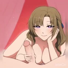 1boy 1girls animated ass bangs braid breasts bright_pupils brown_hair cleavage collarbone cum cum_on_face ejaculation eyebrows_visible_through_hair facial female french_braid hair_ribbon hand_on_face handjob large_ass large_breasts looking_at_viewer male milf no_sound oosuki_mamako parted_bangs penis pov pov_eye_contact purple_eyes ribbon smile thick_thighs tsuujou_kougeki_ga_zentai_kougeki_de_ni-kai_kougeki_no_okaasan_wa_suki_desu_ka? uncensored veins veiny_penis video webm white_pupils