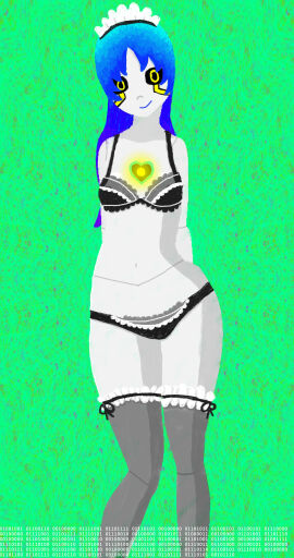 android blue_hair bra maid maid_bikini original original_artwork original_character panties underwear white_skin yellow_eyes