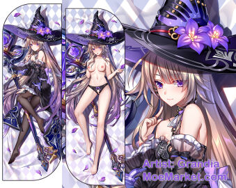 black_choker breasts choker dakimakura_(medium) detached_sleeves female grandia_koori hat herta_(honkai:_star_rail) honkai:_star_rail honkai_(series) long_hair medium_breasts pantyhose purple_eyes the_herta_(honkai:_star_rail)