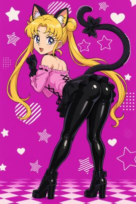 ai_generated catgirl clothes from_behind gold_hair gpt latex latex_clothing sailor_moon