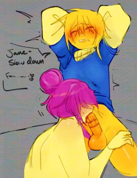 1girls 1other ambiguous_gender balls blowjob bottomless deepthroat english_text female forsaken_(roblox) genderfluid hidden_eyes jane_doe_(forsaken) jane_doe_(roblox) kunislugs lipstick lipstick_on_penis lipstick_ring male male/female noob noob_(forsaken) noob_(roblox) oral penis roblox roblox_game robloxian self_upload semi_nude tagme text yellow_body yellow_skin