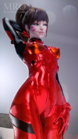 1girls 3d asian asuka_langley_sohryu_(cosplay) blizzard_entertainment breasts brown_eyes brown_hair d.va face_paint facepaint female female_focus female_only hana_song hi_res high_resolution highres korean moonroomoom neon_genesis_evangelion overwatch overwatch_2 skin_tight skin_tight_suit solo solo_focus