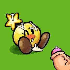 absurd_res after_orgasm black_eyelashes black_eyes blush bodily_fluids brown_clothing brown_footwear brown_shoes calicoddle clothing cum cum_on_head eyelashes female footwear genital_fluids genitals green_background hi_res humanoid_genitalia humanoid_penis male mario_(series) mario_and_luigi_(series) nintendo open_mouth penis precum shoes simple_background sitting solo star star_sprite starlow vein veiny_penis waddling_head