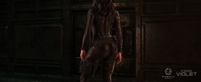 1girls 2025 3d ass ass_visible_through_clothes back back_view black_clothing bodysuit clothed clothed_female code_violet female female_protagonist official_art playstation screencap solo teamkill_media twitter_link video_game_character video_games violet_sinclair