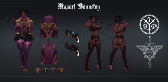 1girls abs ass athletic athletic_female big_ass big_breasts black_bra black_g-string black_garter_belt black_garter_straps black_hair black_lingerie black_pants black_stockings black_thong boob_window bra breasts bustier character_sheet cigarette_holder classy classy_female cleavage coat confident confident_female costume dark-skinned_female dark_skin english_text epaulettes female female_only fit fit_female front_and_back g-string garter_belt garter_straps gun high_heels hourglass_figure huge_breasts imperium_of_man kokobael lingerie long_legs masari_bonnefoy model_sheet muscular muscular_female noble noblewoman pants purple_bustier purple_coat purple_high_heels purple_thighhighs rogue_trader solo solo_female stockings text thick_ass thick_thighs thighhighs thong tight_pants warhammer_(franchise) warhammer_40k xashtar