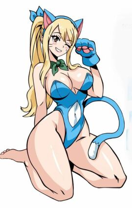 1girls big_breasts blonde-haired_female blonde_hair breasts cat_ears cat_tail cosplay fairy_tail female happy_(cosplay) happy_(fairy_tail)_(cosplay) hfxpins lucy_heartfilia