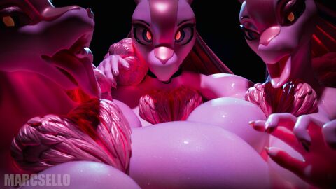 3d 3girls anal_plug anthro anus areola ass big_areola big_ass big_breasts big_nipples big_thighs breasts buttplug covered_nipples digital_media_(artwork) female fur furry genitals hi_res huge_ass huge_breasts huge_thighs looking_at_viewer lovander lovander_(mayosplash) marcsello nipples pal_(species) palworld pink_body pink_hair pocketpair pussy scalie tagme thick_hips thick_thighs thigh_highs thighs