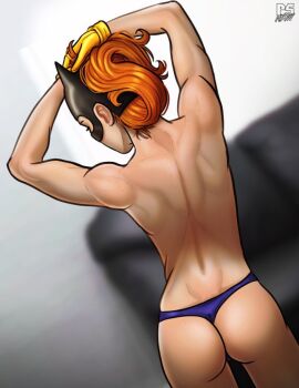 ass athletic athletic_female back_muscles back_view barbara_gordon batgirl behind_view dc dc_comics female female_focus female_only from_behind muscles muscular muscular_female orange-haired_female orange_hair panties pumpkinsinclair solo solo_female superheroine thong underwear