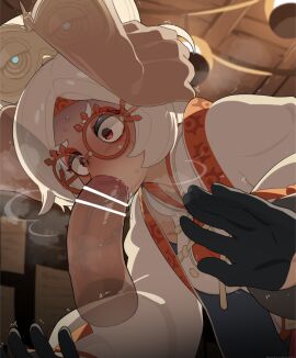 1girls blowjob blush censored deepthroat disembodied_penis fellatio female glasses hand_on_head large_penis male mizumizuni penis purah purah_(tears_of_the_kingdom) tears_of_the_kingdom the_legend_of_zelda white_hair x-ray