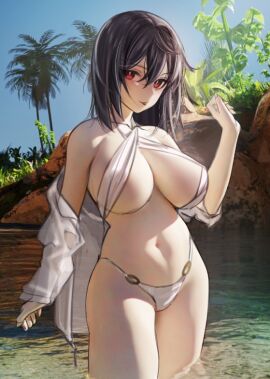 1girls absurd_res absurdres arm_up bare_armpits bare_belly bare_chest bare_hands bare_hips bare_legs bare_midriff bare_navel bare_shoulders bare_skin bare_thighs bare_torso belly belly_button bikini bikini_bottom bikini_top black-haired_female black_hair breasts cleavage collarbone dot_nose elbows female female_focus female_only fingernails fingers grin groin hair_between_eyes half_naked hand_up head_tilt high_resolution highres hourglass_figure large_breasts legs light-skinned_female light_skin long_hair looking_at_viewer naked naked_female nanaken_nana navel nipple_bulge nude nude_female o-ring o-ring_bikini o-ring_bottom open_clothes open_clothing open_shirt original original_art original_artwork original_character original_characters outdoor_nudity outdoors outside palm_tree partially_submerged partially_submerged_legs red-eyed_female red_eyes shirt shoulders sideboob slender_body slender_waist slim_female slim_waist smile smiling_at_viewer solo standing submerged_feet submerged_legs swimsuit swimwear thick_thighs thighs thin_waist tilted_head tongue tongue_out unbuttoned unbuttoned_shirt upper_body v-line water white_bikini white_bikini_bottom white_bikini_top white_pupils white_shirt white_swimsuit white_swimwear wide_hips