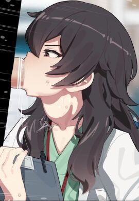 1boy 1girls 2d 2d_animation ameku_takao ameku_takao_no_suiri_karte bar_censor black_hair blowjob blowjob_only censor_bar censored clothed clothing cum cum_in_mouth cum_inside cum_on_tongue deep_blowjob deepthroat doctor fellatio female long_hair longer_than_30_seconds male mizumizuni oral penis penis_in_mouth sound sucking sucking_penis swallowing swallowing_cum swallowing_penis_while_deepthroat tagme throat_bulge throat_fuck tongue tongue_out tongue_out_blowjob vertical_video video