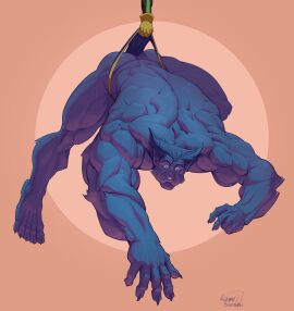 ass bara beast_(x-men) blue_body blue_fur blue_hair blue_skin clothing daddy hank_mccoy ilovefsushi love_sushi male male_only marvel marvel_comics muscular muscular_back muscular_male x-men yaoi