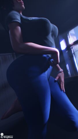 1girls 3d alternate_costume alternate_version_available bhigbhee blue_nails brown_hair clothed clothing cosplay curvy ear_piercing earrings feet female female_only hi_res highres lara_croft lips nail_polish ponytail samsung_sam solo t-shirt tight_clothing tomb_raider voluptuous watch watermark