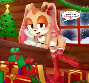 1girls 2020s 2023 absurd_res aged_up animal_ears anthro bare_hips bare_shoulders bedroom_eyes bell blush bow box brown_eyes christmas christmas_ornaments christmas_tree cream_the_rabbit cub desk english_text eyelashes female flat_chest full_body furry furry_female gift gift_box gloves half-closed_eyes head_on_hand heart hi_res hips indoors long_ears looking_at_viewer mobian_(species) navel nipples nude nude_female open_mouth panties rabbit_humanoid ribbon seductive sega smile snow snowing solo sonic_(series) standing standing_on_one_leg stockings stomach tail takaneru thighhighs white_gloves
