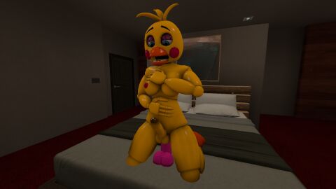 3d beak bed bedroom blue_eyes breasts dildo five_nights_at_freddy's five_nights_at_freddy's_2 frezzfoxnsfw futa_only futanari intersex nipples nude nude_futa penis riding_dildo sex_toy solo solo_futa source_filmmaker tagme toy_chica_(fnaf) yellow_body