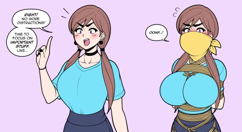 big_breasts bondage breasts female gagged_female horny jam-orbital ponytail tagme