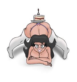 cake fem_j femj front_view glasses invitation inviting_to_sex jack-o_pose other_version pink_panties thick_thighs thighhighs thighs tongue tongue_out