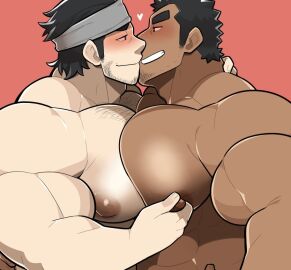 2boys bara big_chest big_pecs gay huge_chest huge_pecs male male/male male_only muscular muscular_chest muscular_male takezamurai yaoi