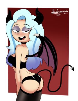 andrea_davenport ass blue_hair demon disney disney_channel female gradient_background javisuzumiya red_background solo succubus tagme the_ghost_and_molly_mcgee white_background white_female
