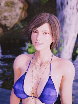 3d alluring big_breasts bikini breasts brown_eyes brown_hair clothing female forsavide kazama_asuka namco short_hair smile tekken tekken_8