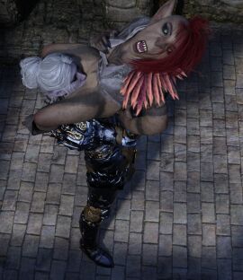 3d baldur's_gate_3 drow dungeons_and_dragons female forgotten_realms goblin goblin_female green_eyes minthara oral red_hair sazza sketch_page white_hair yuri