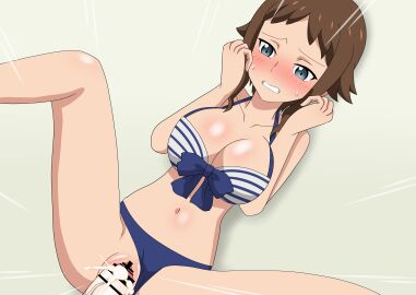 bar_censor big_breasts bikini blush breasts brown_hair censored cum cum_in_pussy cum_inside female funaki_satomi gundam gundam_build_fighters gundam_build_fighters_try large_breasts male penis pussy sex spread_legs toro_s_w vaginal_penetration