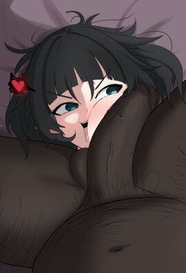 1boy 1girls ahe_gao big_penis black_hair dark-skinned_male dark_skin dominant_male facesitting fat_male female hoyoverse interracial jane_doe_(zenless_zone_zero) light-skinned_female light_skin looking_at_penis lord_dante male penis penis_on_cheek penis_on_face pov pubic_hair rat_ears straddling straight submissive_female tongue tongue_out zenless_zone_zero