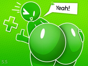 ass ass_grab big_ass big_butt fat_ass fat_butt looking_at_viewer looking_back miiverse nintendo sci-salandre simple_background thumbs_up wink winking_at_viewer yeah!_(miiverse)