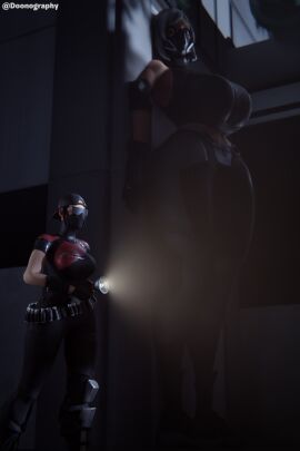 3d big_breasts blender breasts clothed doonography female female_focus female_only flashlight fortnite fortnite:_battle_royale giantess hush_(fortnite) low-angle_view midriff night scarlet_commander skin_tight stealth tall taller_female watermark