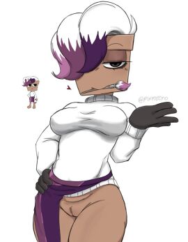 1girls black_body black_skin bottomless bottomless_female breasts brusha_(dandy's_world) colored_hair curvy curvy_body curvy_female curvy_figure curvy_hips curvy_thighs dandy's_world dandys_world female female_focus female_only gloves heart heart_symbol looking_at_viewer paint_brush pipnecro seductive_pose seductive_smile smile smile_at_viewer solo standing white_background white_hair