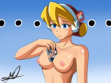 1girls alia blonde_hair blue_eyes blush breasts completely_naked completely_naked_female completely_nude completely_nude_female confused_face female medium_breasts mega_man mega_man_x naked naked_female nude nude_female robot_girl rockartistz short_hair solo solo_female
