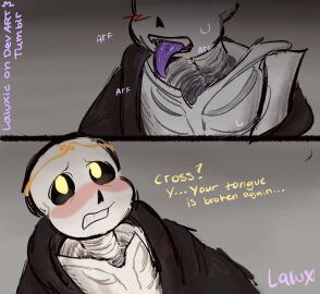 blush cross_sans dream_sans_(fan_character) laluxic nervous panting robe sans sanscest shy skeleton sweat tongue tongue_out undertale xtale